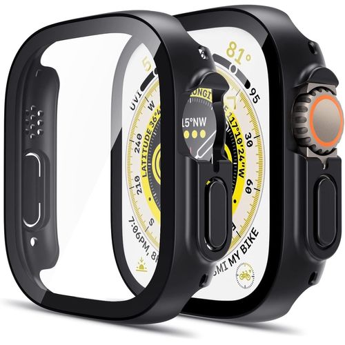 Coque De Protection Écran 2 En 1 Pour Apple Watch Ultra 49mm - Anti-Choc Léger Avec Verre Trempé 9h Ultra-Fin Anti-Rayures, Transparence Hd, Noir