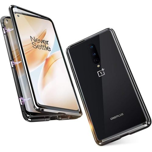 Coque De Protection Magnétique Oneplus 8 - 360° Antichoc, Cadre Aluminium, Verre Trempé Et Aimant Fort (Noir)