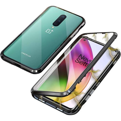 Coque De Protection Magnétique Oneplus 8 Antichoc Verre Trempé Protection Caméra Cadre Métal Flip Cover Noir