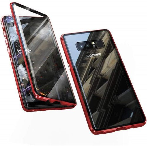 Coque De Protection Magnétique Double Verre Trempé 360° Avec Cadre Aluminium Antichoc Pour Samsung Galaxy Note 8 - Transparente Rouge