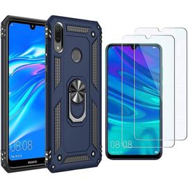 Coque De Protection Huawei Y6 2019 (2019) Avec Verre Trempé, Support Rotatif 360°, Housse Militaire Antichoc Tpu/Pc - Bleu