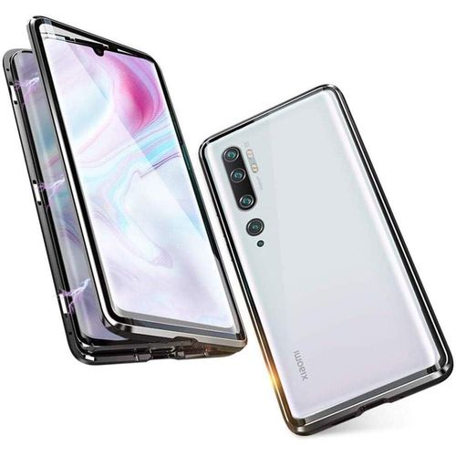 Coque De Protection En Verre Trempé Pour Xiaomi Mi 10/10 Pro, Cadre Métallique Avec Adsorption Magnétique, Double Verre Transparent Avant/Arrière, Antichoc Anti-Rayures 360° - Noir