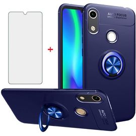 Coque De Protection Huawei Y6 2019/Honor 8a/Y6 Pro 2019 Avec Verre Trempé Intégré, Support Magnétique Voiture Et Bague Rotative 360° - Antichoc Doux Au Toucher Bleu