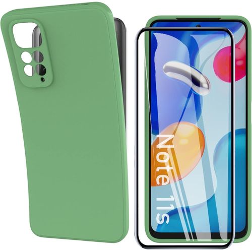 Coque De Protection En Silicone Liquidé Pour Xiaomi Redmi Note 11s 4g (Pas Pour Note 11) - Ultra Mince, Antichoc Avec Film En Verre Trempé Inclus - Vert