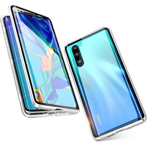 Coque De Protection Huawei P20 Magnétique Avec Verre Trempé Transparent 360°, Cadre En Métal Anti-Chocs, Silicone Souple Et Découpes Précises - Transparente