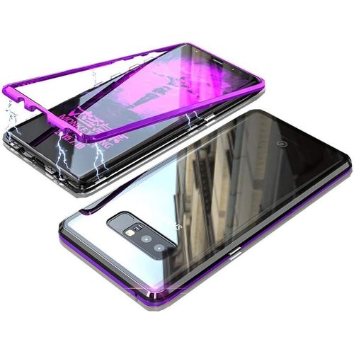 Coque De Protection Magnétique Ultra-Fine Pour Samsung Galaxy Note 8 - Cadre Aluminium Renforcé, Dos En Verre Trempé Anti-Chocs Avec 16 Aimants Intégrés (Noir/Violet)