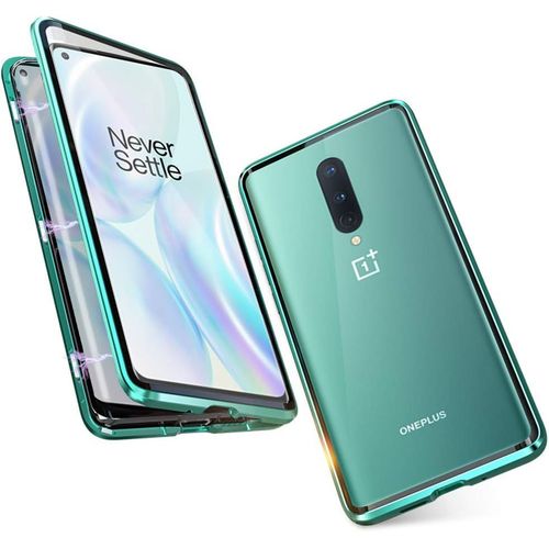 Coque De Protection Oneplus 8 Avec Verre Trempé Double Face, Cadre Aluminium Antichoc Et Aimant Magnétique 360° - Noir