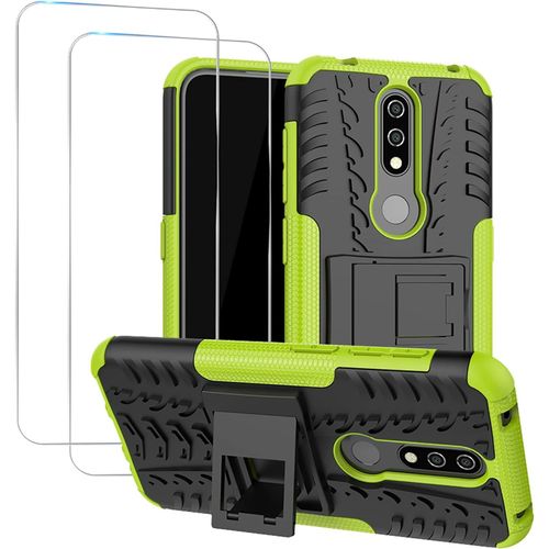 Coque De Protection Pour Nokia 4.2 [Double Couche Antichoc] Housse Anti-Rayures Avec Support Intégré Et 2 Films En Verre Trempé 9h - Vert