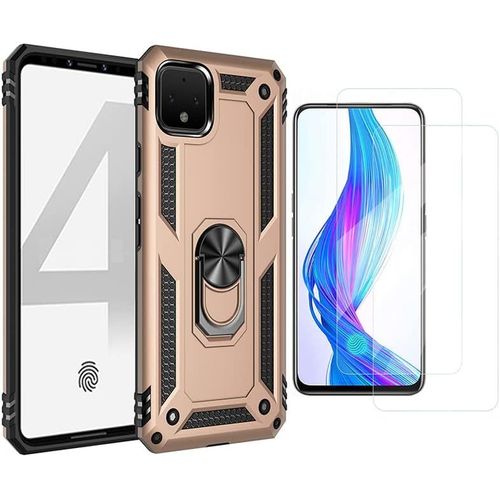 Coque De Protection Pour Google Pixel 4 - Double Armure Tpu + Pc Avec Support Rotatif 360°, 2 Verres Trempés Et Magnétique - Antichoc Certifiée Militaire - Doré