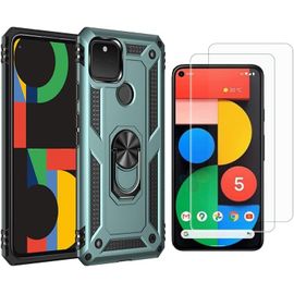 Coque De Protection Pour Google Pixel 5 Avec Verre Trempé, Support Rotatif 360°, Design Magnétique Et Antichoc Militaire - Vert Foncé