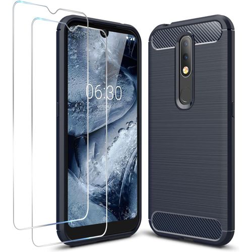 Coque De Protection Nokia 4.2 Housse Anti-Choc Avec Fibre De Carbone Tpu Souple, Dissipation Thermique Nid D'abeille Et 2 Protections Écran 9h Résistantes Aux Rayures - Bleu
