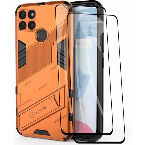 Coque De Protection Pour Realme C21y/C25y Avec Verre Trempé 9h - Antichoc 360° Anti-Rayures, Support Pliable Et Design Ergonomique - Orange