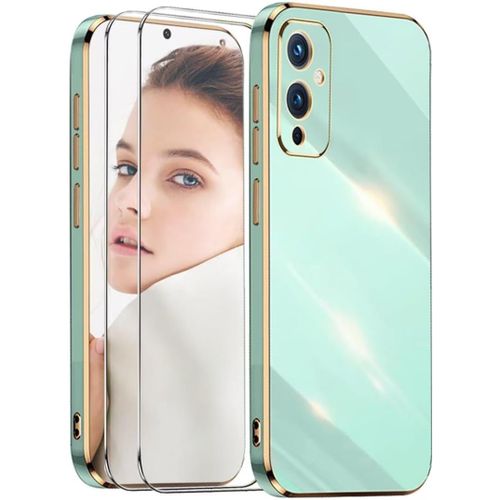 Coque De Protection Pour Oneplus 9 5g Avec 2 Films Verre Trempé 9h, Étui Antichoc Tpu Silicone Lavable, Design Moderne - Vert