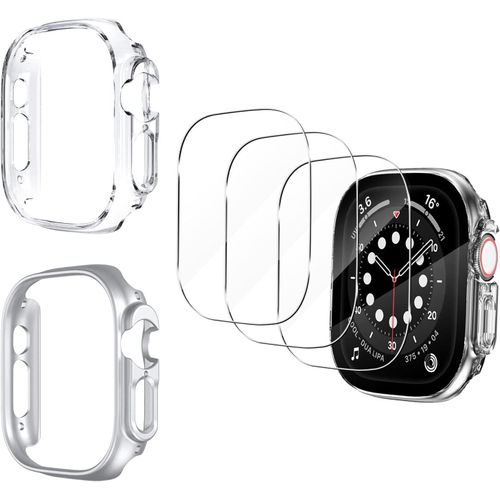 Coque De Protection Pour Apple Watch Ultra 49mm [Pc Dur + Verre Trempé] Anti-Rayures Antichoc Design Ultra-Mince Coupe Précise Transparent & Argent