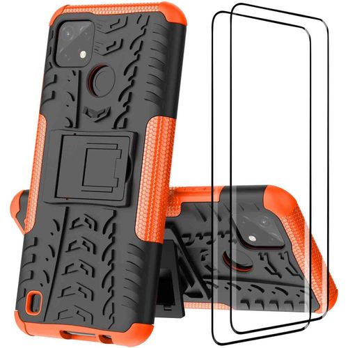 Coque De Protection Realme C21y/C25y - Étui Antichoc Tpu/Pc Avec Support Caché, Texture Pneu Et Double Couche Anti-Choc - Orange Vif