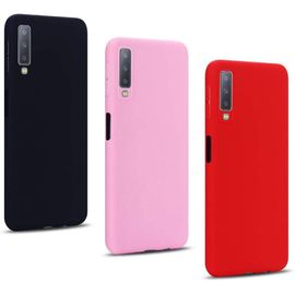 Coque De Protection Samsung Galaxy A7 2018 - 3 Pack Ultra Fine Tpu Flexible Anti-Choc Avec Design Mince Et Couleurs Vives - Noir/Rose/Rouge