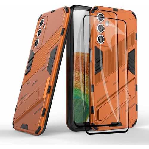 Coque De Protection Samsung Galaxy A24 5g Avec 2 Verres Trempés 9h - Étui 360° Antichoc Anti-Rayures, Support Pliable - Pc Rigide + Tpu Souple - Orange