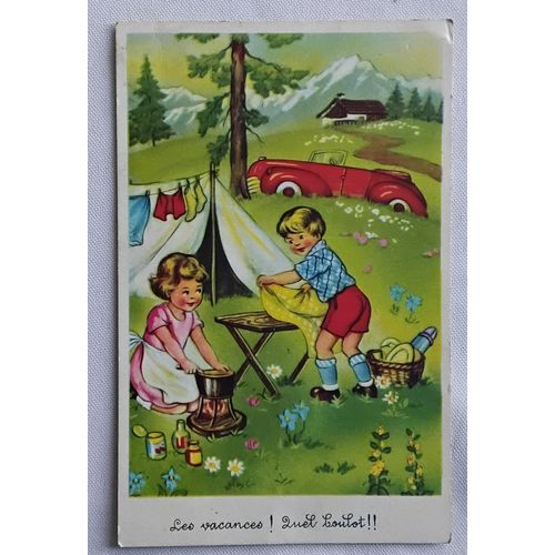 Carte Postale Ancienne Dessin Enfants Theme Les Vacances