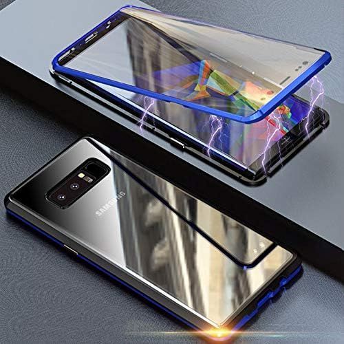 Coque De Protection Samsung Galaxy Note 8 Avec Cadre Métallique Magnétique 360° Verre Trempé Avant/Arrière Antichoc Anti-Rayures Charge Sans Fil - Bleu
