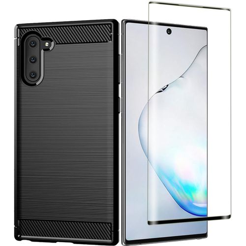 Coque De Protection Samsung Galaxy Note10 Avec Verre Trempé 9h, Tpu Souple Fibre De Carbone Anti-Choc - Housse Anti-Rayures Design Élégant Texture Aluminium Brossé