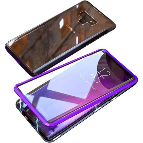 Coque De Protection Samsung Galaxy Note8 Avec Adsorption Magnétique, Cadre Aluminium Antichoc Et Verre Trempé Transparent 360° - Pourpre/Noir