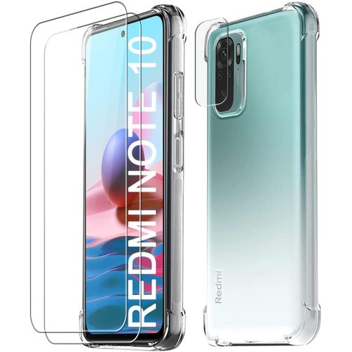 Coque De Protection Transparente Antichoc Pour Xiaomi Redmi Note 10s/10 4g Avec 2 Films Écran + 1 Film Objectif - Tpu Robuste Anti-Rayures Et Confortable