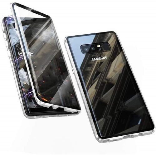 Coque De Protection Transparente En Verre Trempé Avec Cadre Aluminium Magnétique 360° Pour Samsung Galaxy Note 8 - Antichoc Et Absorption Auto-Aimantée (Argent)