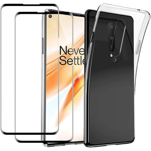 Coque De Protection Transparente Gel Tpu 1.5mm + 2 Films Verre Trempé 9h 3d Incurvé Compatible Oneplus 8 - Pack Anti-Choc/Sans Bulle