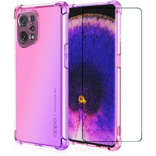 Coque De Protection Ultra Mince Anti-Jaune Avec Housse Silicone Transparente Étincelante Et Protecteur D'écran Pour Oppo Find X5 - Protection Antichoc À Coussin D'air - Rose/Violet