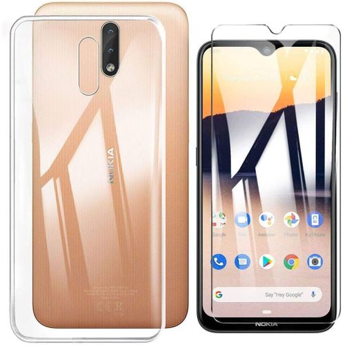 Coque De Protection Transparente Avec Film En Verre Trempé Pour Nokia 2.3 - Tpu Souple Anti-Choc, Double Protection Anti-Rayures Et Haute Transparence