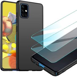 Coque De Protection Ultra Mince Avec Verre Trempé Pour Samsung Galaxy A51 5g - Housse Rigide En Pc Anti-Rayures Et Protection Caméra - Noir