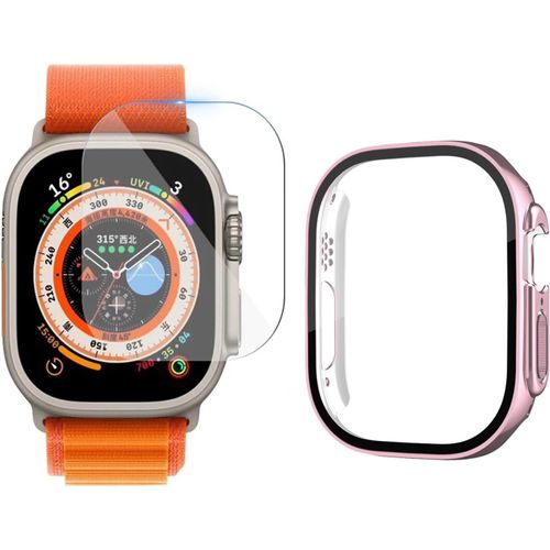 Coque De Protection Tpu Transparent Antichoc Pour Apple Watch Ultra 49mm Avec Verre Trempé - 2 Pièces Faciles À Installer, Design Précise 360° - Or Rose