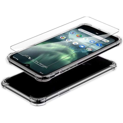 Coque De Protection Transparente Pour Nokia 2.2 (5.71"") Avec Verre Trempé - Housse Silicone Tpu Anti-Choc, Bords Renforcés Et Surface Anti-Dérapant, Protection D'écran Hd