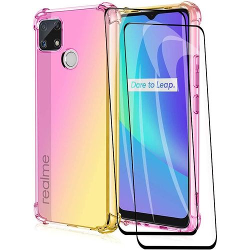 Coque De Protection Transparente Pour Realme C21 - Étui Tpu Silicone Ultra Mince Avec Renforts D'angle, Dégradé De Couleur Antichoc Et Design Précis (Rose/Or)