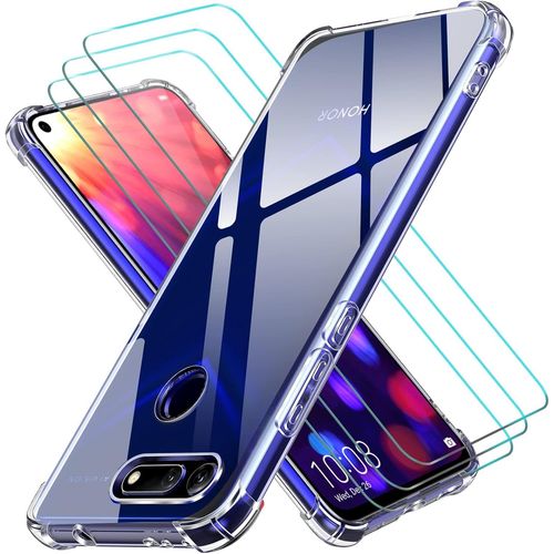 Coque De Protection Transparente Pour Honor View 20 Avec 3 Films Verre Trempé 9h, Housse Antichoc Silicone Souple Ultra Mince Anti-Rayures Et Anti-Graisse
