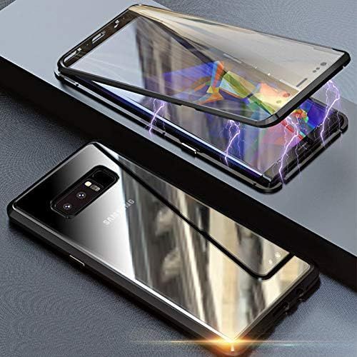 Coque De Protection Samsung Galaxy Note 8 Magnétique Avec Cadre Métallique, Verre Trempé Avant/Arrière, Ultra-Légère Et Compatible Charge Sans Fil - Noir