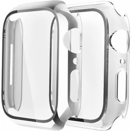Coque De Protection Ultra Mince Pour Apple Watch Series 8/7 41mm Avec Film En Verre Trempé Anti-Rayures - 2 Pièces Transparentes Argent Clair