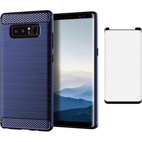 Coque De Protection Ultra Mince Pour Samsung Galaxy Note 8 Avec Film Verre Trempé - Tpu Souple Anti-Choc Et Anti-Rayures Compatible Charge Sans Fil - Bleu