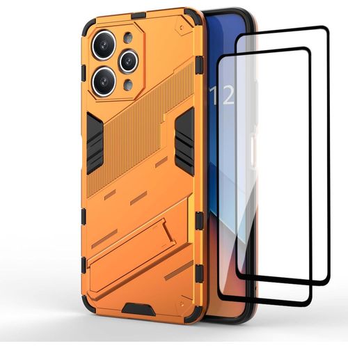 Coque De Protection Xiaomi Redmi 12 Avec Support Pliable Et Film Trempé 9h - Antichoc, Anti-Rayures, Bords Renforcés - Orange