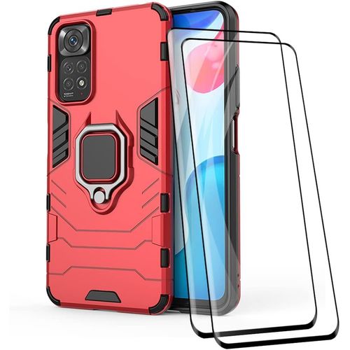 Coque De Protection Xiaomi Redmi Note 11s 4g/Note 11 - Housse Antichoc Tpu/Pc Avec Anneau Béquille, Protection 4 Coins + 2 Films Écran 9h Rouge