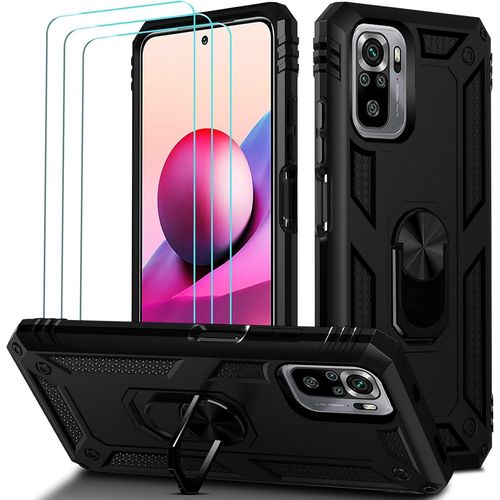 Coque De Protection Xiaomi Redmi Note 10s/Poco M5s/Redmi Note 10 4g - Antichoc Militaire, Support Béquille Rotatif 360°, Verre Trempé 9h, Design Ultra-Mince Pc+Tpu - Noir