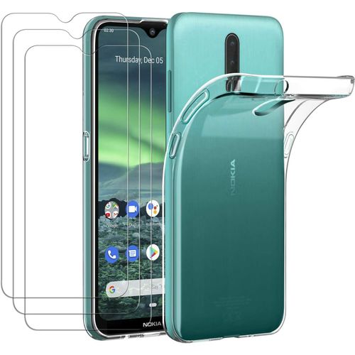 Coque De Protection Ultra Mince Pour Nokia 2.3 Avec Verre Trempé 9h, Tpu Transparent Anti-Choc Et Anti-Rayures - Transparent