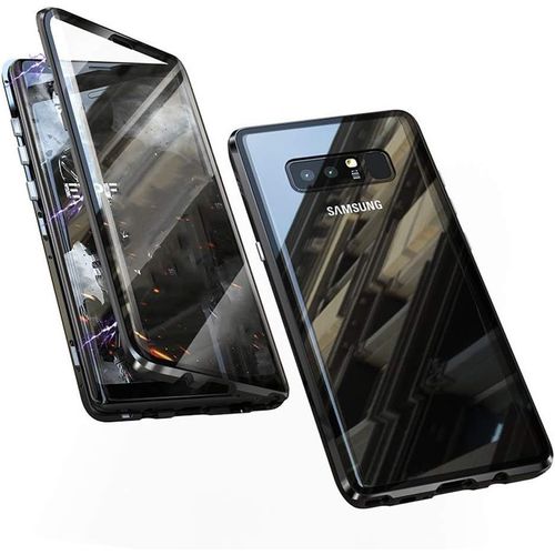 Coque En Verre Trempé Magnétique 360° Anti-Choc Transparente Avec Cadre Métal Noir Pour Samsung Galaxy Note 8 - Protection Complète Compatible Chargeur Sans Fil