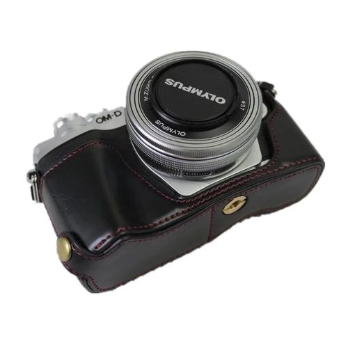 Étui en cuir pour appareil photo demi-housse pour Olympus PEN-F EM5 EM10 OM-D E-M5 E-M10 Mark II III IV E-PL10 E-PL9 E-PL8 E-PL7 avec un stylo propre-E-PL9 Noir-