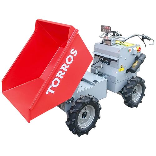 Mini dumper électrique 4x4 roues motrices direction articulée 350 kg 158 L benne basculante hydraulique avec batteries 48 V / 20 Ah Torros MED303HK