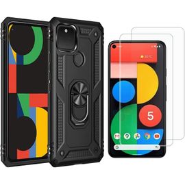 Coque Google Pixel 5 Tpu Souple Et Pc Dur Avec Support Rotatif 360°, 2 Protections Écran Trempé, Housse Antichoc Qualité Militaire - Noir