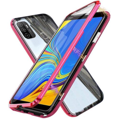 Coque Magnétique Oppo A53/A53s Double Verre Trempé 9h 360° Antichoc Cadre Métal Ultra Mince Compatible Charge Sans Fil - Rouge