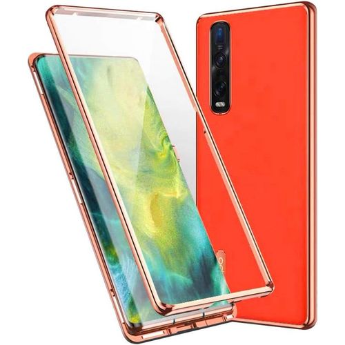 Coque Magnétique Pour Oppo Find X2 5g - Verre Trempé 9h Double Face, Cadre Métallique Avec Protection 360° Et Compatible Charge Sans Fil - Orange