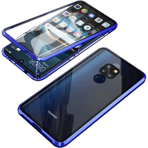 Coque Magnétique Pour Huawei Mate 20 X 5g Avec Verre Trempé 9h Avant/Arrière, Cadre Métal Antichoc 360°, Ultra Mince Compatible Charge Sans Fil - Bleu