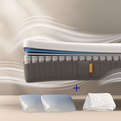 EMMA | Pack Matelas Original II Plus 160x200 + Oreiller Nuage Elite + Couette | Ressorts + Mémoire de Forme | Housse Plus Respirante